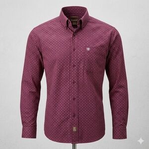Ariat Men's Maroon Patterned Button-Down Shirt